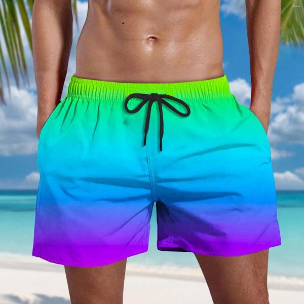 Calça masculina gradiente de cores shorts de praia Pockets de cordão de trapaça de verão calça de vocação casual de férias da mensura