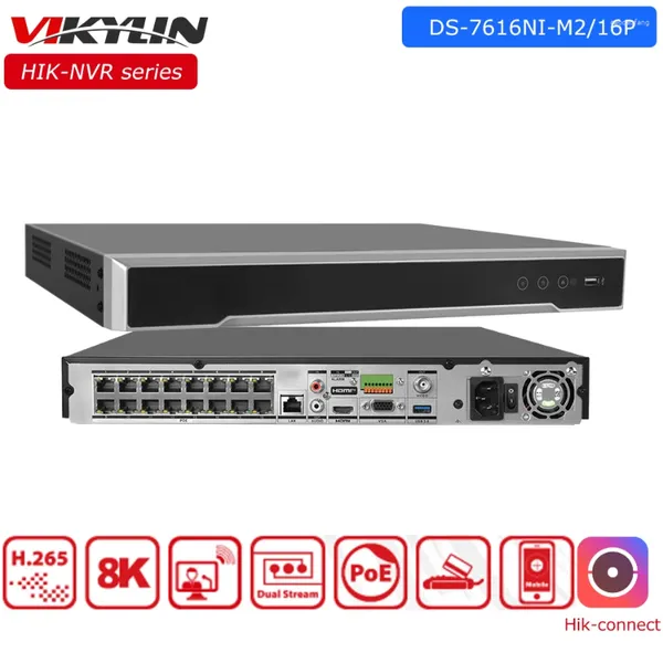 Vikylin Hikvision 16Ch POE 8K NVR DS-7616NI-M2/16P 2SATA-Schnittstelle für HDD-Überwachungsvideo-Netzwerk-Rekorder IP-Kamera