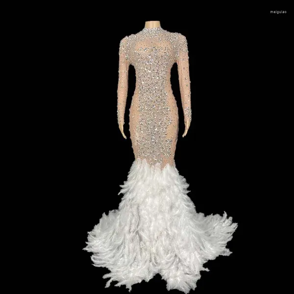 Vestidos casuais prata brilhante grande strass transparente longa noite de aniversário celebrar casamento de dançarino de fantasia luxuoso piscando