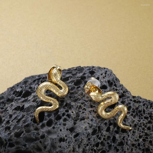 Brincos de garanhão de aço inoxidável forma de cobra animal para mulheres feminino de moda diariamente usa colorido de cor de jóias de ouvido dourado presente