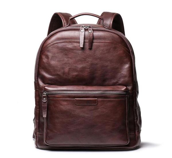 Backpack Nesitu Vintage Kaffee braune Gemüse ansässiges Getreide mit Vollkorn echtes Leder 156039039 Laptop Frauen Männer Rucksäcke Trave5136625