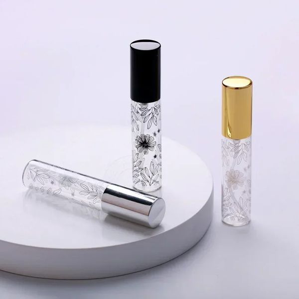 Garrafa de perfume de vidro de padrão portátil de 10 ml com atomizador vazio spray cosmético líquido mini garrafas recarregáveis viagens de viagem