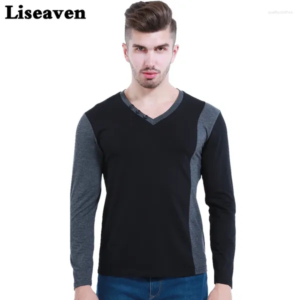 Мужские рубашки T Liseven v Neck Fort Fuse Forme Fashion Fashion Cotton Slim Finted Casual Tops Tees плюс размер 4xl 5xl