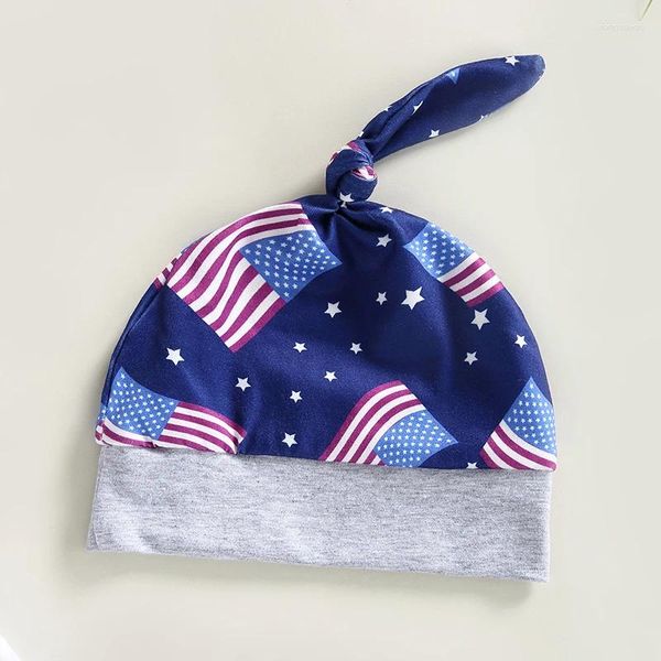 Roupas Conjuntos de roupas meninos 4 de julho Extativas de manga curta Imprima calças de macacão Hat 3pcs Independence Day American Flag Set
