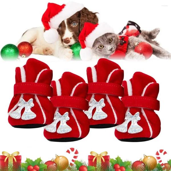 Köpek giyim 4pcs/set evcil hayvan ayakkabıları Noel unsurları, kaymaz cilt dostu değil- festival için moda köpekler spor ayakkabı