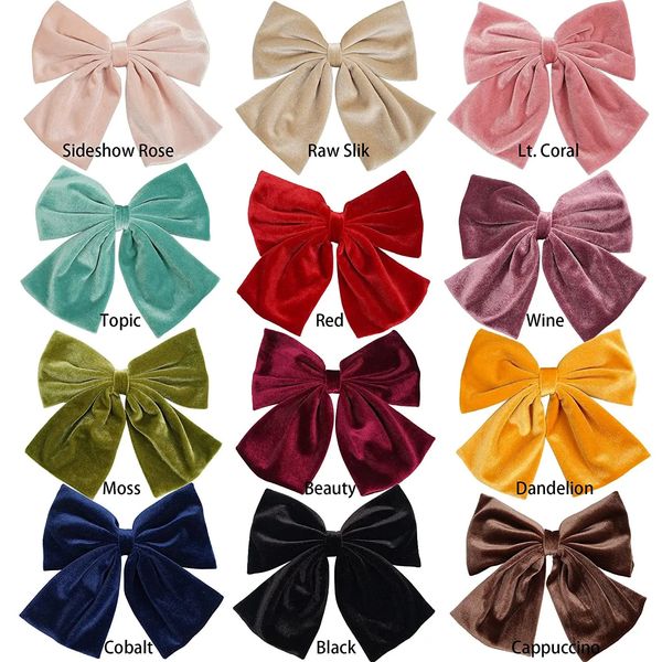 12 Pack Velvet Hair Bows Clips Girls 8 polegadas grandes arcos de veludo grandes acessórios de cabelo francês Barrettes Vintage para adolescentes meninas mulheres 240417