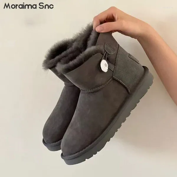 Botas redondo fivela decorada com veludo curto simples de toe calcaneto de dedo liso de neve de neve de inverno quente feminino casual