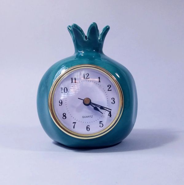 Relógios Relógio de romã turquesa escura, relógio de mesa, relógio de mesa, relógio de cerâmica, relógio de estilo vintage retrô, relógio de prateleira, Pomegra artesanal
