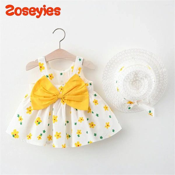 Девушка платья летним детской девочкой маленькая цветочная юбка для лука с шляпой