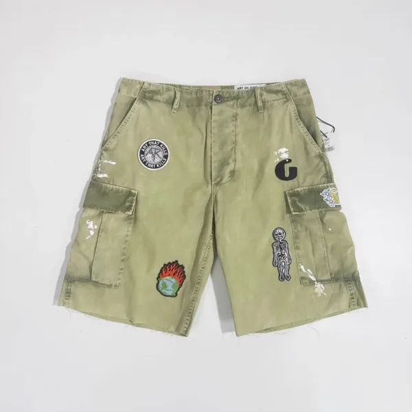 Shorts masculinos de alta qualidade design de nicho de moda masculina lavar para fazer um bordado de emblema de tinta splash velha carga multi-sacote