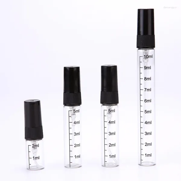 Speicherflaschen 50pcs 2ml 3ml 5ml 10 ml feine Nebelsprühflasche tragbare Kalibrierung Glas nachfüllbares Parfümprobe Sprühung leer