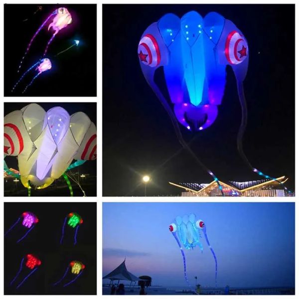 Aksesuarlar Uçurtma Aksesuarları Ücretsiz Nakliye 10sqm LED Trilobite Uçurtma Kuyrukları Yumuşak Uçurtma Gecesi Şarj Cihazı LED LED Hafif El Gamel231118