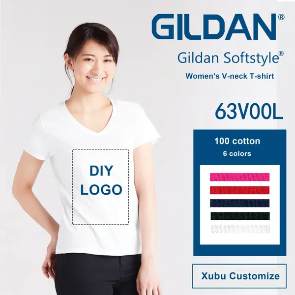 Damen T-Shirts Baumwolle V-Ausschnitt T-Shirts Kurzarm atmungsaktiv einfach einfache Tops-Hemd-T-Shirts Feste Farbe Custom Ihr Logo Bild