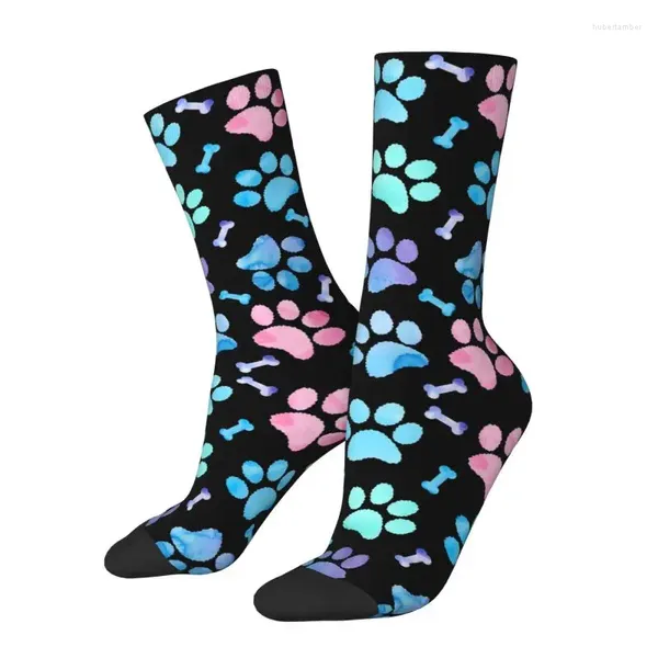 Herrensocken Aquarellhundpfoten Muster Kleid Männer Frauen warme Mode Crew