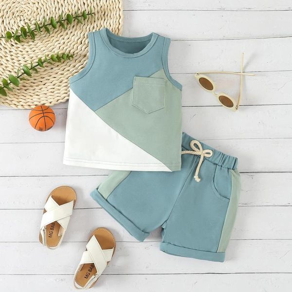 Kleidung Sets Baby Boys Kleidung Kleidung Sommer runde Nackenhülsen Weste Tanktops Freizeit Shorts Patchwork Kind Kleinkind Kontrastfarbe Outfits