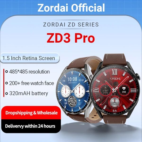 Saatler Zordai ZD3 Pro Smartwatch Erkekler için 1.5inch Tam Yuvarlak Ekran GPS NFC EKG AI Sesli Asistanı BT Çağrı IP68 Su Geçirmez Akıllı İzleme