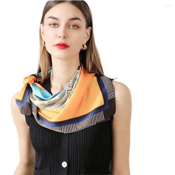 Шарфы женщины атлас квадратный шарф Lady Luxury Plome Kerchief 70 см ретро -шейный бренд бренд лента лента шелка