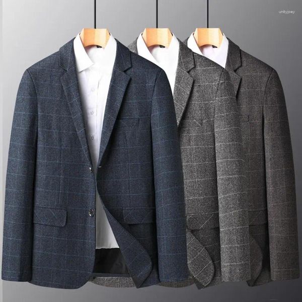 Erkekler Suits Yüksek kaliteli şık ve yakışıklı Kore Klasik Ekose Süet İş Gündelik Tek Takım Blazer Hombre Polyester Coats