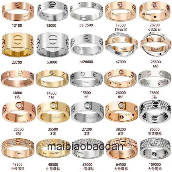 Anéis de jóias de designer de ponta para feminino Carter Protecção de cor 18K Gold Pure Silver Classic Love Ring Light Luxury estreito Diamante único Diamante Três Diamante Anel