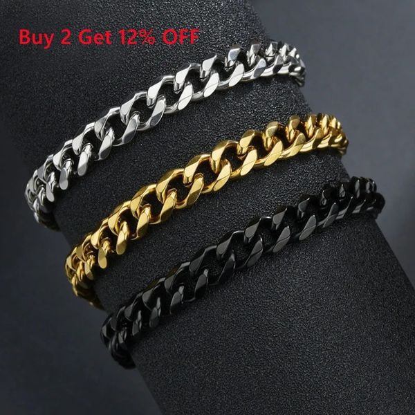 Bracelets em branco em aço inoxidável de cor para homem jóias de corrente de arbano punk de ouro 18cm long1pc 240417