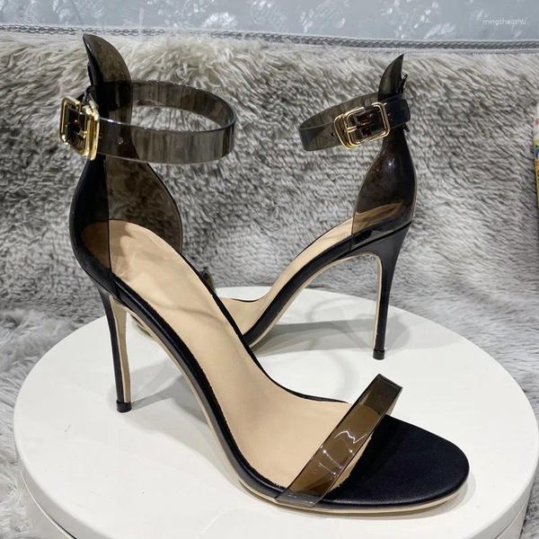 Scarpe vestiti di colore solido per donne rotonde pompe femminili aperte femminili trasparenti sandali in pvc alla fibbia cinturini zapatos tallone di copertura zapatos