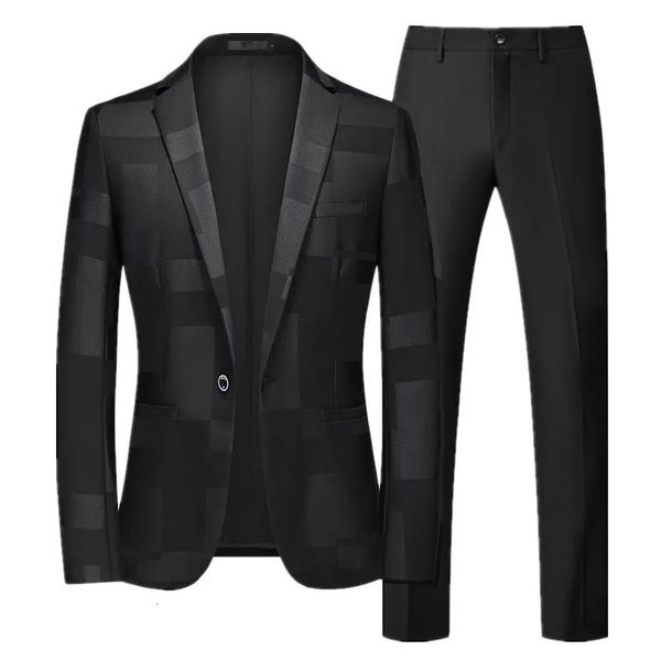 Varış Erkekler İş Takımı 2 Parça Siyah / Mavi / Şarap Kırmızı Moda Erkek Prom Partisi Blazers ve Saf Renk Pantolon Boyutu 6XL-S240416