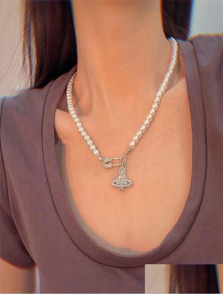 Anhänger Halsketten 2022 Neues Produkt Flash Diamond Perle Orbit Halskette Ladies Strass -Satelliten Planet Geschenk Hochwertiger Tropfen DE7237795