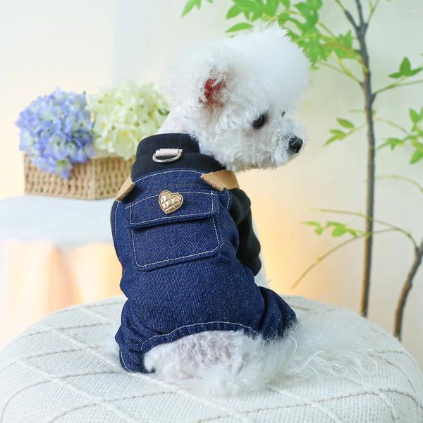 Köpek Giyim Yaz Kıyafetleri Pet Ekose Gömlekleri Küçük Sevimli Karikatür Yavru Köpek Bib Tulumları Erkek Kız Köpek Klasik İçin Şık Denim Tulum