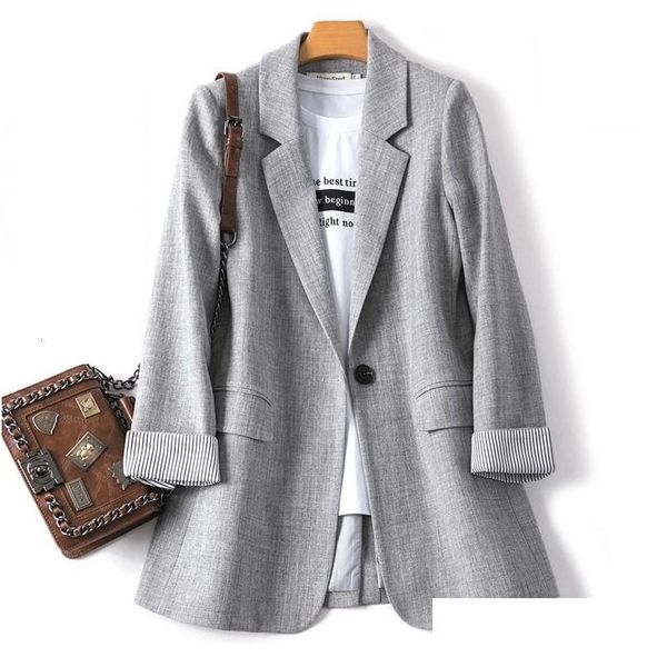 Ternos femininos Blazers Ladies Manga longa Spring Spring Casual Blazer Business Business Women Work Work Office Casaco Mulher 240201 DR DHKTP