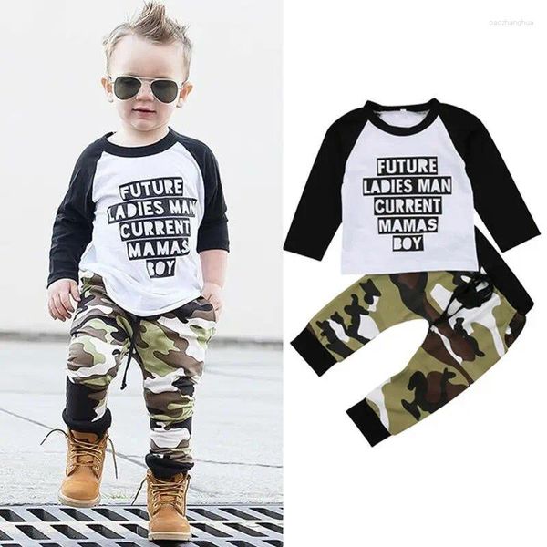 Kleidungssets Kleinkind Kinder Baby Jungen Outfits Kleidung Langarm Brief T-Shirt Tops Tee Camo Hosen 2pcs Set 0-5y