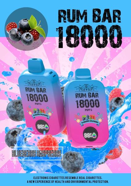 Óleos descartáveis Big Vape Original Rum Bar 18000 Pushs 0% 2% 3% 5% 550mAh bateria21ml pré -preenchido Vape descartável Autorizado 15 sabores