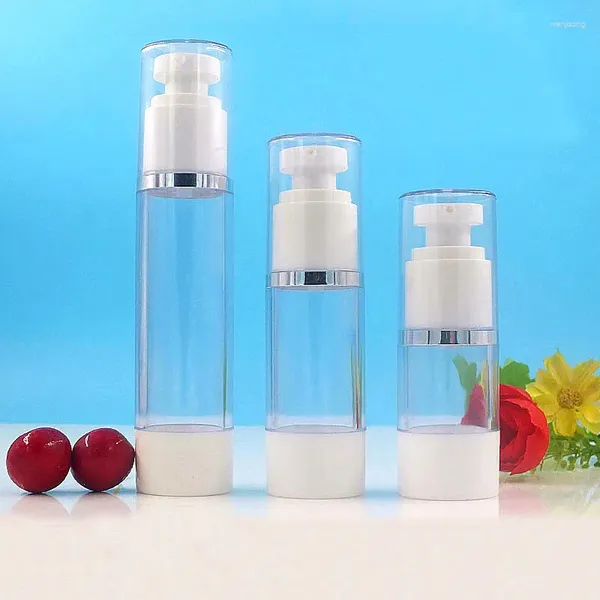 Depolama şişeleri 15ml yuvarlak kafa plastik havasız şişe gümüş hattı özü serum/losyon/emülsiyon sıvı vakfı cilt bakımı kozmetik