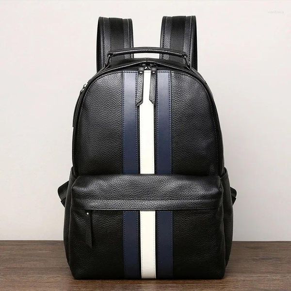 Borse per la scuola 2024 Design Fashion Men Backpack Brown Guida vera pelle per laptop Baglie da giorno per borse da giorno per ragazzi Viaggi maschi di grandi dimensioni