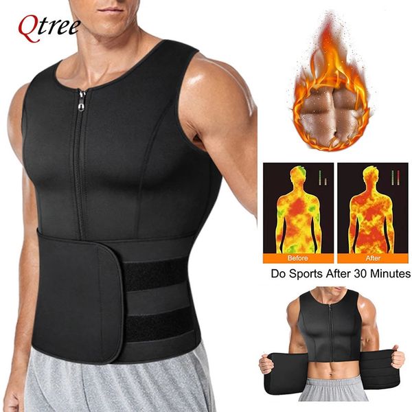 Qtree Men body shaper welch gret shaper gilet slimming sauna giacca a sudore a compressione shapewear fat workout pancia trimmer top 240327