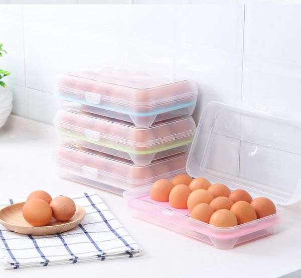 Caixa de armazenamento de ovo de plástico Refrigerador Organizador armazenamento 15 ovos caixas organizadoras de contêineres portáteis ao ar livre caixas de ovo sh6955001