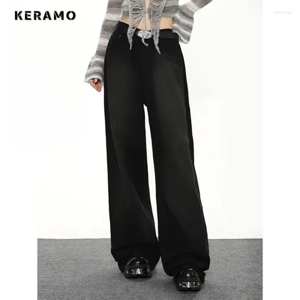 Kadınlar kot pantolon yüksek bel siyah düz sokak tarzı pantolon Kore moda geniş bacak baggy y2k katı denim pantolon