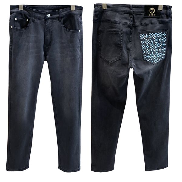 Jeans estampados de retalhos de retalhos de jeans queimados bordados slim fit high street jeans designer de luxo jeans calças jeans retas lavadas