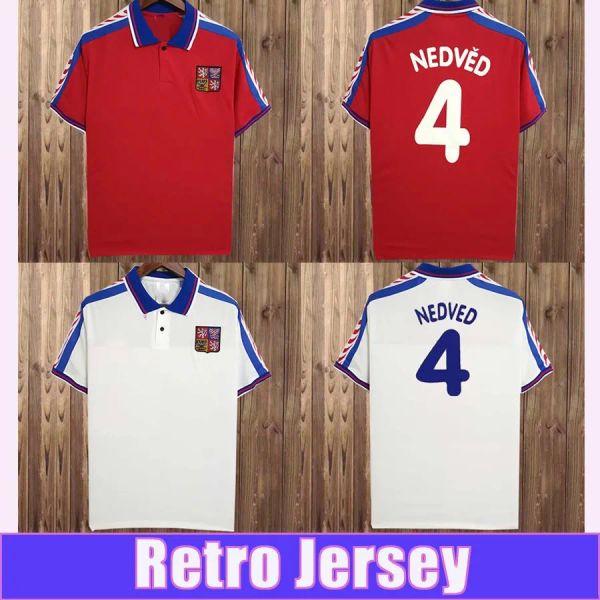 Wear 1996 Чешская республика ретро футбольный футболист № 4 Neded #18 Novotny #8 Poborsky Home Red White Football Root