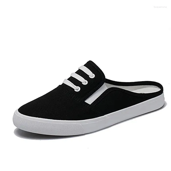 Scarpe casual femminile 2024 Schede a mezza tela di mocassini da uomo coreano Muli bianchi estivi Black Sneaskers Zapatillas de Mujer