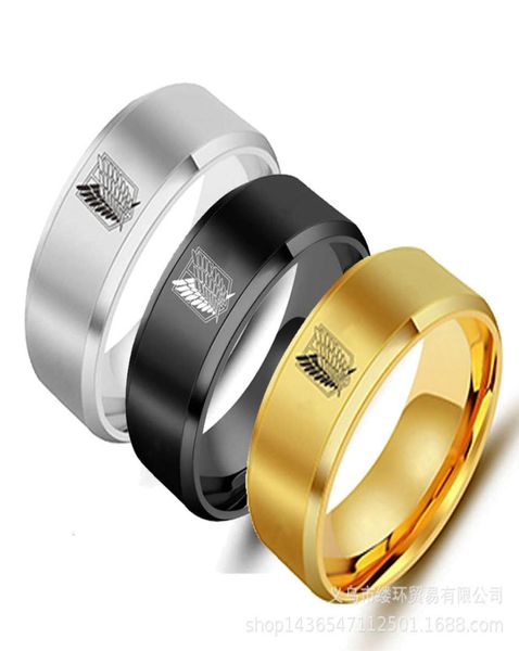 5 Cores Ataque em Titan Black Sliver RVS Ring Wings of Liberty Plat Finger Rings For Men Women Jewelry Anime Fans4135253