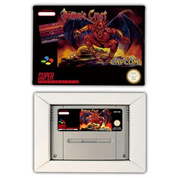 Karten Action -Spiel für Demons Crest Game -Patrone mit Box für EUR PAL Version 16 -Bit SNES -Konsole