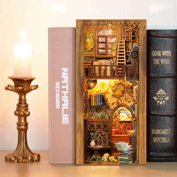 Аксессуары кукол Дом аксессуары милый книга книга Nook Kit Eternal Книжный магазин миниатюрный кукольный домик с мебелью, светодиодным для гриппа