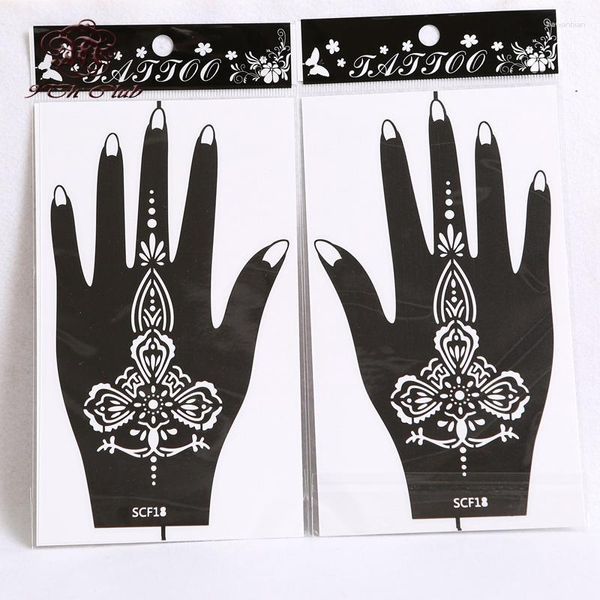 Airbrush Tattoo Supplies Wholesale-10 Par (20pcs) Henna Hand Stisncil Flor Glitter Mehndi Modelos de estêncils para tinta corporal 20 11cm