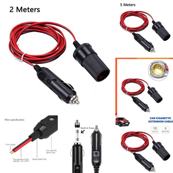 2024 2m/5m Light Power Socket Adapter Verlängerungsstecker Verlängerung Kabelwagen Zigarre Leichter Adapter -Ladegerät Ladegerät