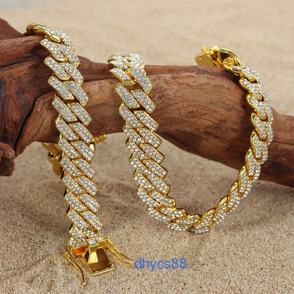 Premium Selling 12 mm Rhinestone Gold Collana cubana Punk Punk Hip Hop Gioielli Multi pollici Spliced Chain Fashion Rap Rap