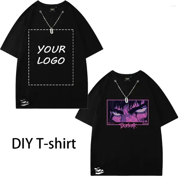 Herren -T -Shirts DIY -Anpassung Halskette Druck kurzärmelig Man Streetwear Harajuku Casual Top Loch