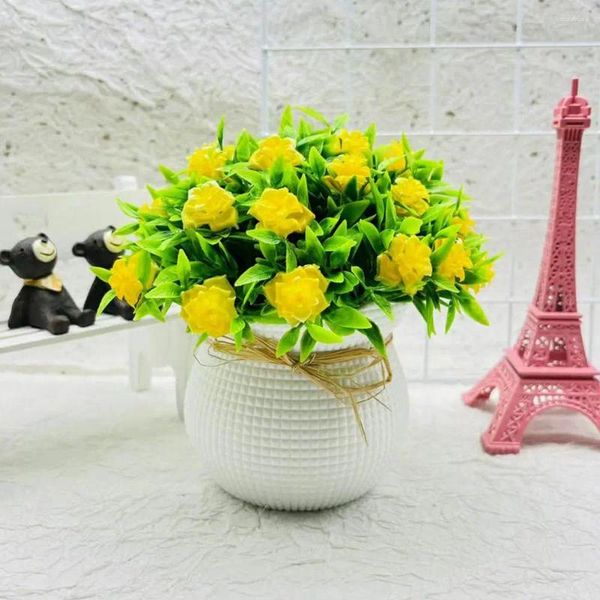 Dekorative Blumen realistische Topfe elegante Kunstwerke mit 31 Blumenköpfen für Home Office Decor Faux Floral Bonsai Room
