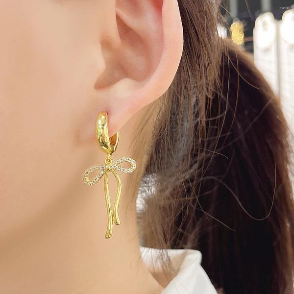 Dangle Ohrringe MHs.sun 2024 Mode koreanische Goldplattierung langer großer Bowknot -Drop -Ohrring für Frauen Einfache Bogenreden piercing weibliche Schmuck