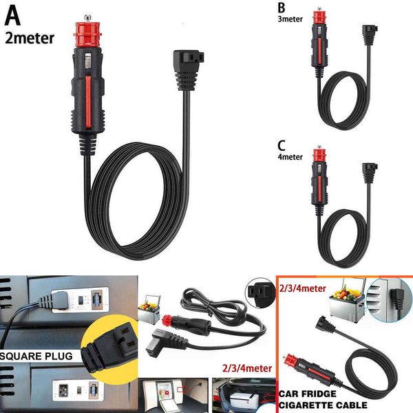 2024 2/3/4m Cavo accendisigari di sigaretta per auto da 16awg frigorifero frigorifero radiatore di alimentazione da 12-24V frigorifero per frigorifero cavo di estensione del riscaldatore