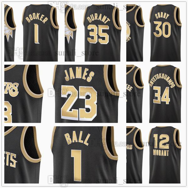 2024 Maglie di basket Serie Black Select Stephen 30 Curry LeBron 2 James Devin 1 Booker Kevin 35 Durant Lamelo 1 Ball Ja 12 Morant Giannis 34 Antetokounmpo Wear